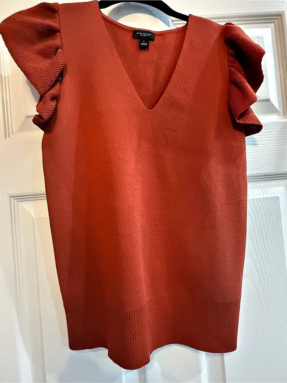 Ann Taylor Factory Ruffle Sleeve V-Neck Tunic in Orange Size Large